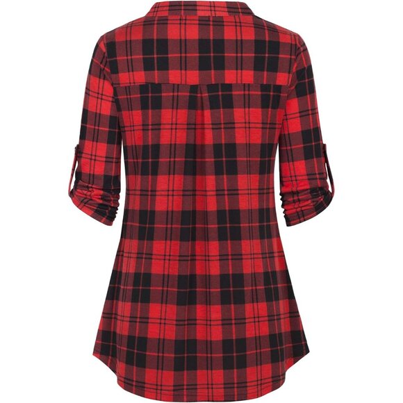 Women's Floral 3/4 Sleeve Shirts Zip up V Neck Work Chiffon Blouses Top - Picture 3 of 5